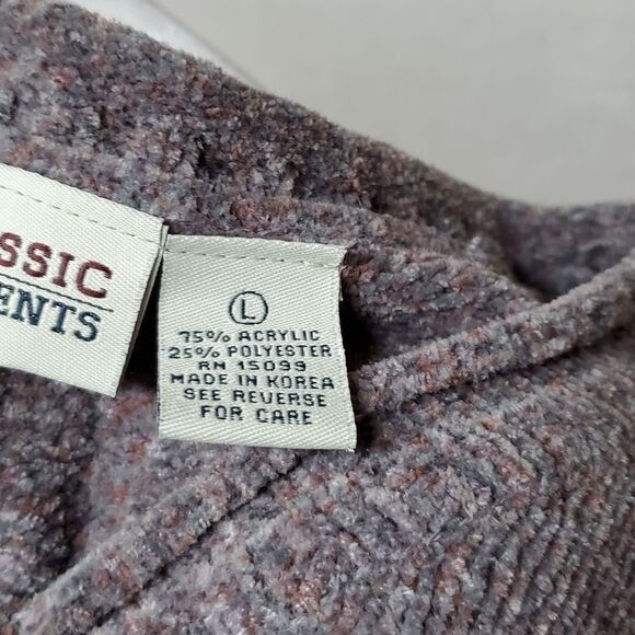 VINTAGE Y2K Classic Elements Purple Mixed Knit Chenille Rolled V-neck Sweater L - Picture 13 of 13